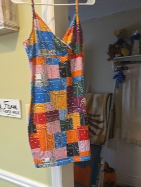 SHEIN Multicolor Patchwork Bandana Slip Mini Dress